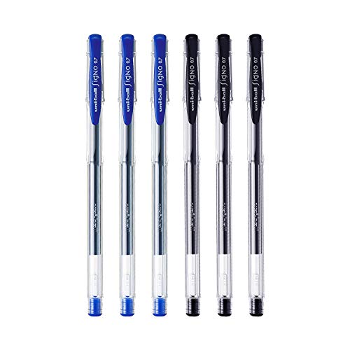 uni-ball Signo UM-1000.7mm Gel Pen | Extremely Quick Drying Ink | Transparent Sleek Body | Smooth Long Lasting Smudge Free Ink | School and Office stationery | 6 Shades, Pack of 6