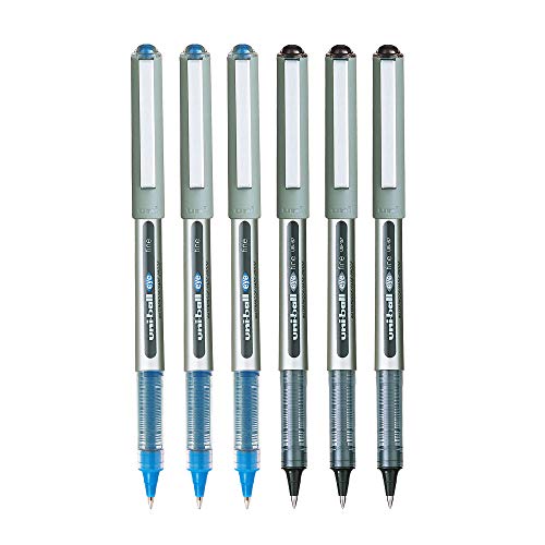 uni-ball Eye UB157 0.7mm Roller Ball Pen | Waterproof Pigment Ink | Lightweighted Sleek Body | Long Lasting Smudge Free Ink | School and Office Stationery | 3 Blue & 3 Black Ink, Pack of 6