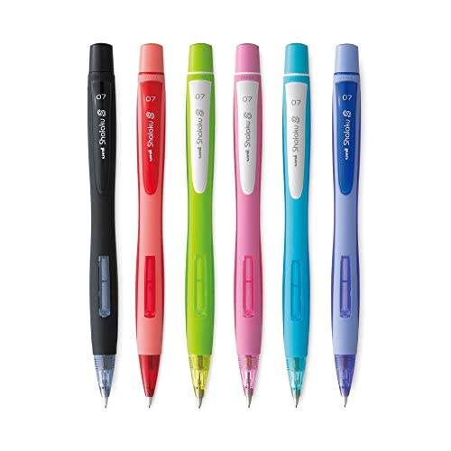 Uni-ball Shalaku M7-228 Mechanical Pencil (0.7mm, Black, Blue, Light Blue, Light Green, Pink & Red Body), Pack of 6 with 0.7mm HB Lead (1 tube, 12 pcs)