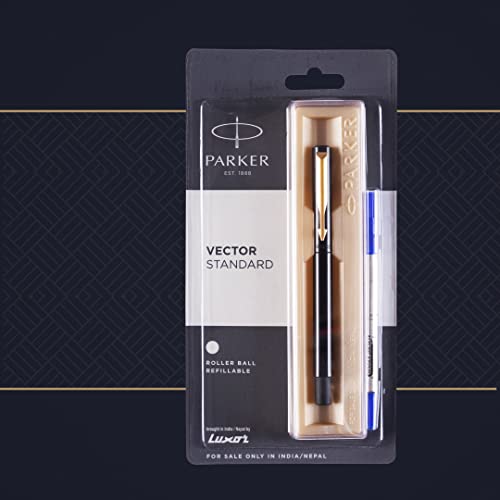Parker Vector Standard  Gold Trim  Roller Ball Pen - Blue Ink, Pack Of 1