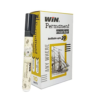 WIN Permanent Marker | 10Pcs Black Ink