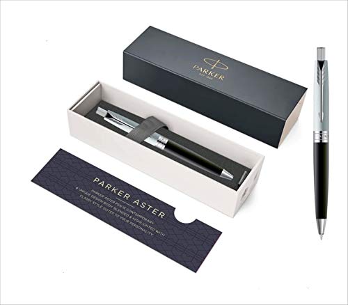 Parker Aster Silver Black Ballpoint Pen With Chrome Trims