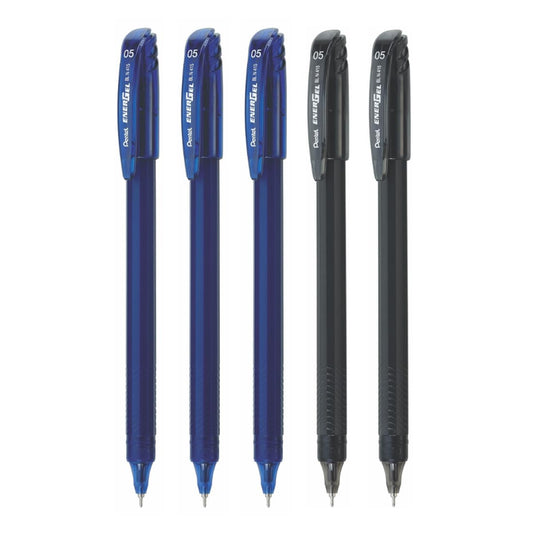 Pentel BL415 0.5mm EnerGel Roller Gel Pen - 3 Blue & 2 Black Ink, Pack of 5