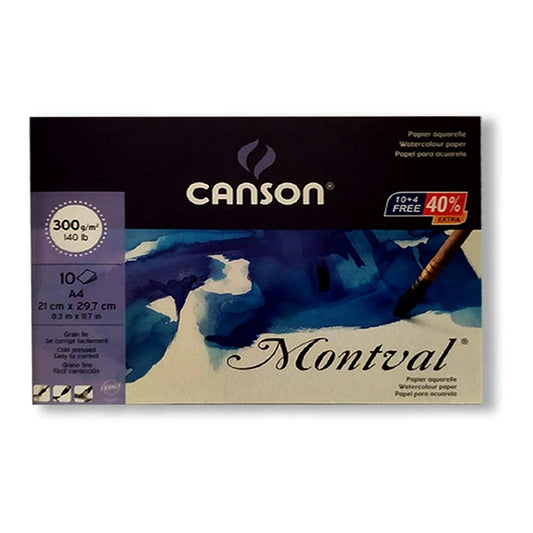 Canson Montval Watercolour 300 GSM Cold Pressed A4 Paper Sheets (White, 10+4 Sheets x Pack of 2) (CN400056434P2)