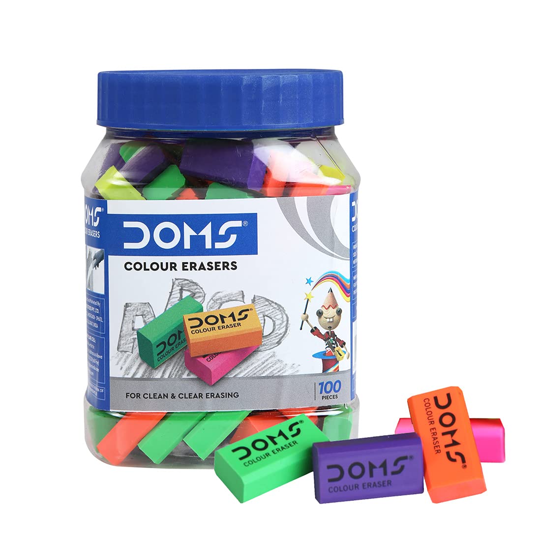 Doms Non-Toxic Dust Free Coloured Erasers Jar Pack Set