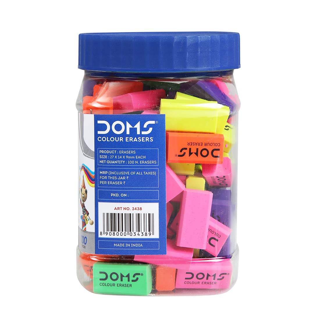 Doms Non-Toxic Dust Free Coloured Erasers Jar Pack Set