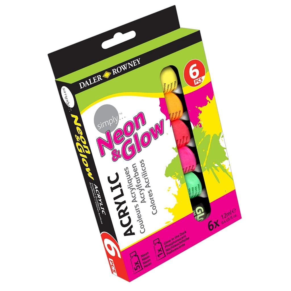 Daler Rowney Acrylic Neon & Glow Tube Set (6 Multicolor Tubes X 12Ml)