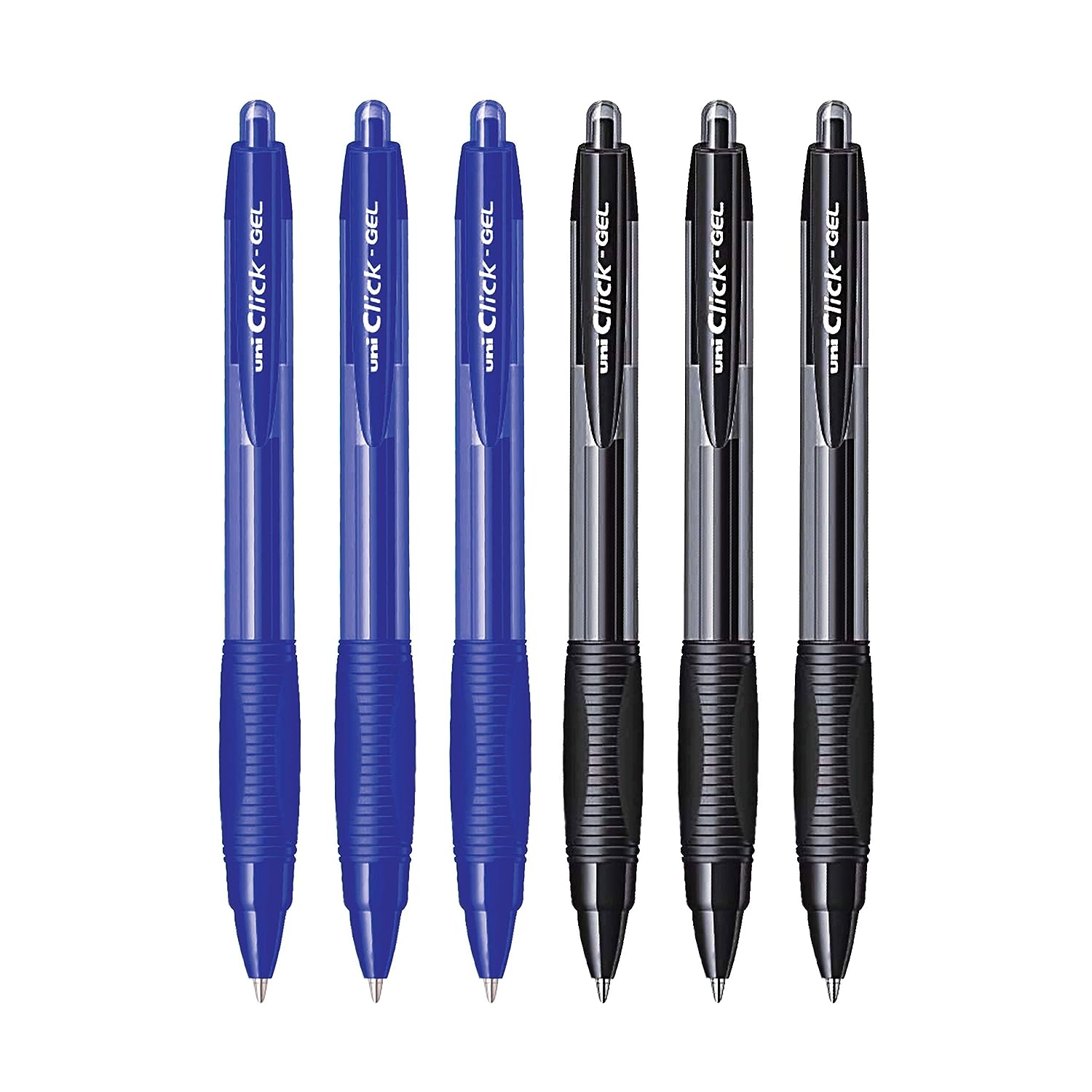 uni-ball Click Gel XSGR7 0.7mm Gel Pen | Triangular Rubber Grip Barrel | Retractable Mechanism | Long Lasting Smudge Free Ink | School and Office stationery | 6 Shades Ink, Pack of 6