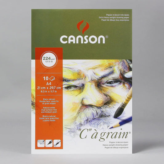 Canson C à Grain Drawing 224 GSM Light Grain A4 Paper Sheets (Natural White, 10 Sheets x Pack of 2) (CN200021121P2)