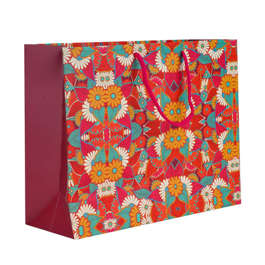 PaperPep Multicolor Traditional Print 9"X7"X4" Gift Paper Bag Pack of 1 | Gift Bags for Return Gifts, Presents, Weddings, Birthday, Holiday Presents, Celebrations