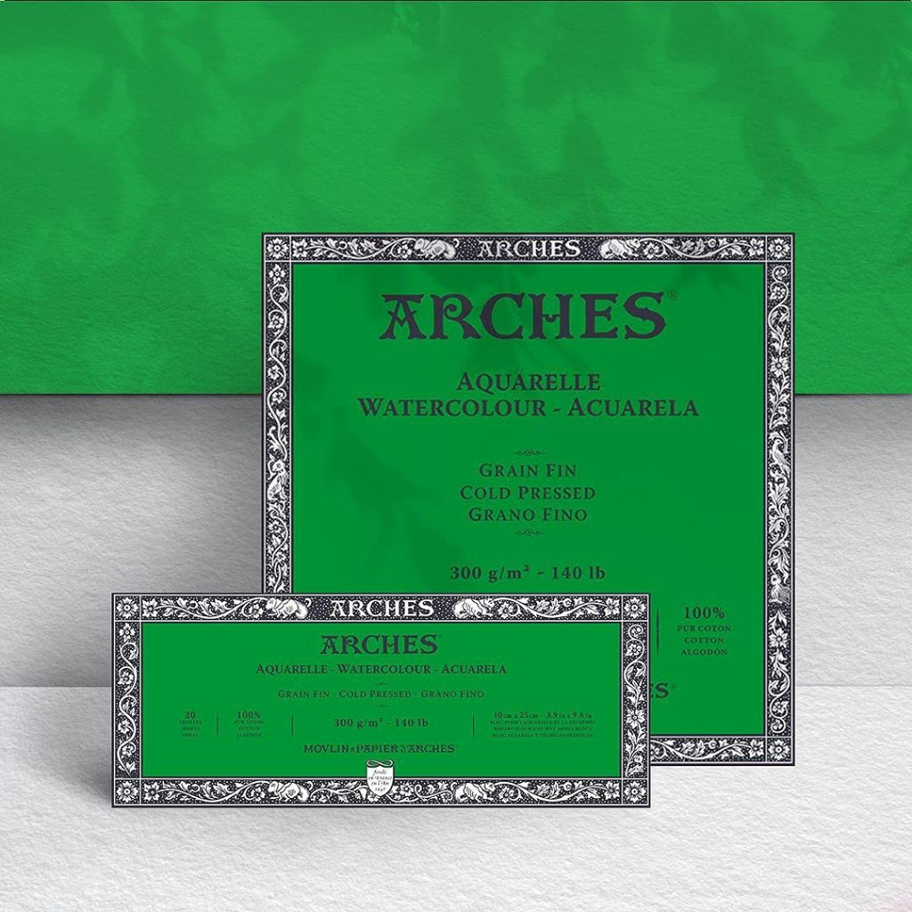 Arches Watercolour 300 Gsm Cold Pressed Natural White 20 X 26 Cm Paper Blocks- 20 Sheets