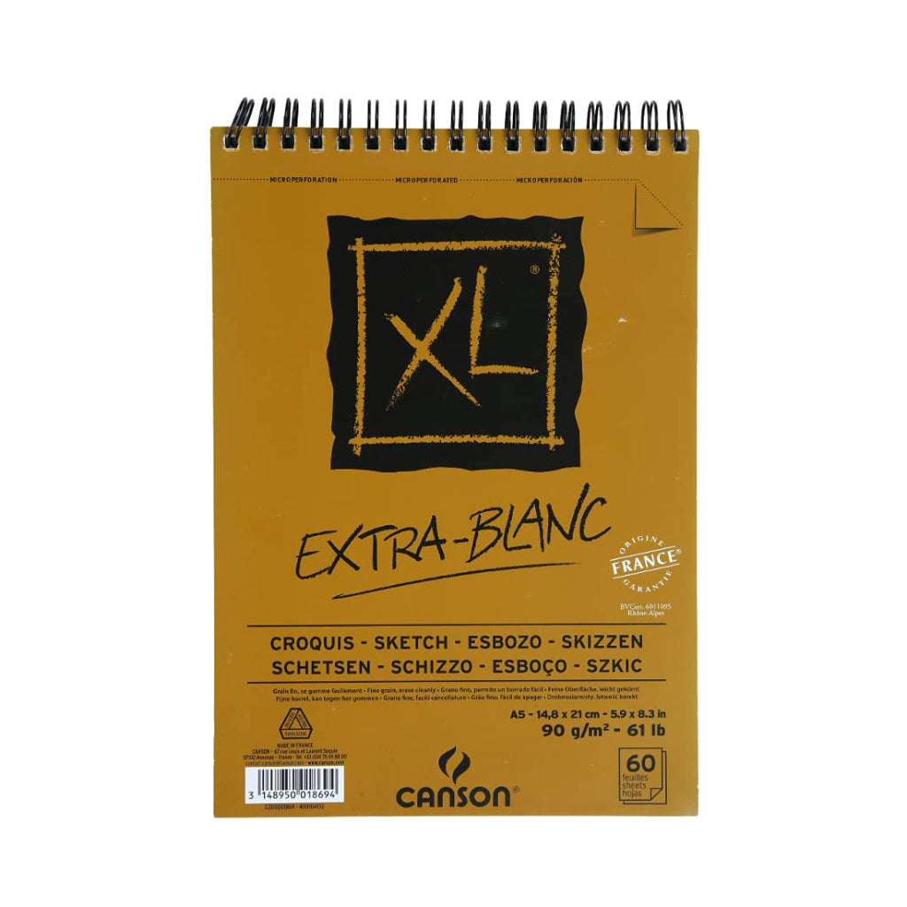 Canson Xl Extra-Blanc 90 Gsm Fine Grain A5 Paper Spiral Pad(Pure White- 60 Sheets)