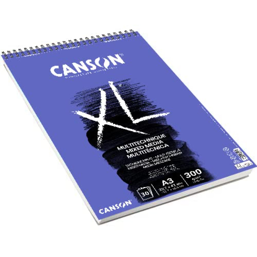 Canson Xl Mix-Media 300 Gsm Medium Grain A3 Paper Spiral Pad(White- 30 Sheets)