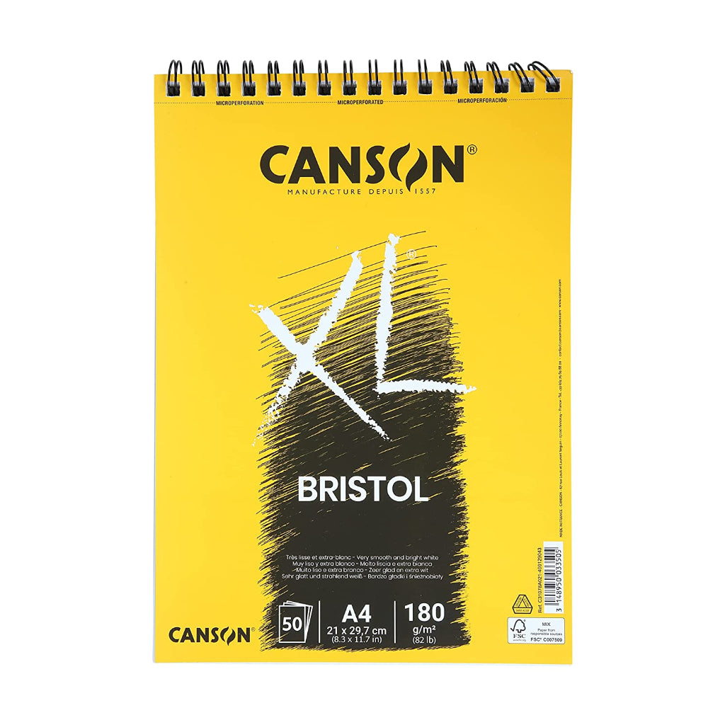 Canson Xl Bristol 180 Gsm Spiral Short Side A4 Pad (8.3X11.7 In- 50 Sheets)