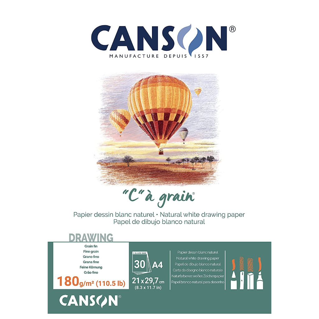 Canson C  Grain Drawing 180 Gsm Fine Grain A4 Paper Pad(Natural White- 30 Sheets)