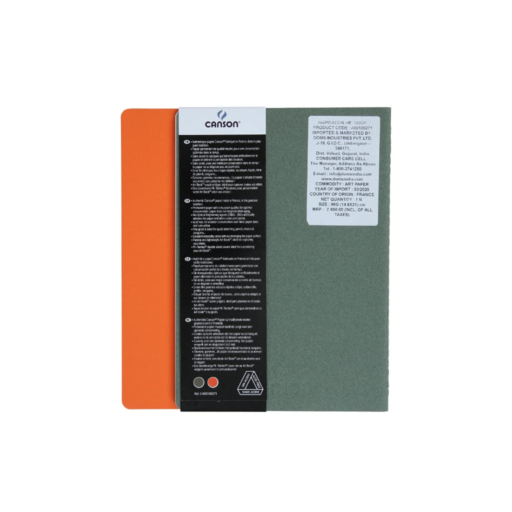 Canson Inspiration 96 Gsm Light Grain A5 Hardbound Books (Pack Of 2- Ivy & Orange- 30 Sheets)