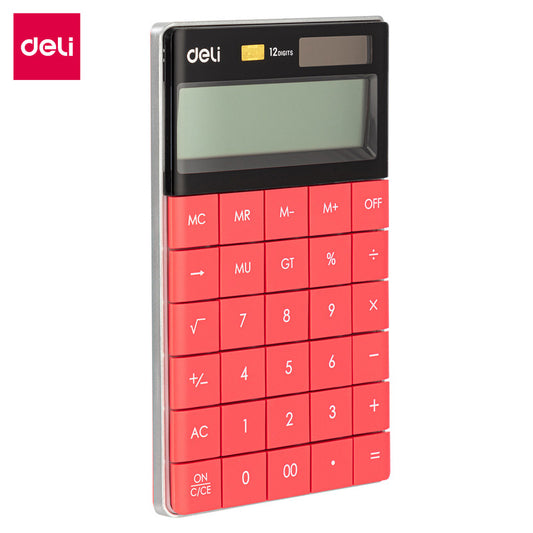 Deli W1589 Modern Compact Calculator 12-Digit, Red