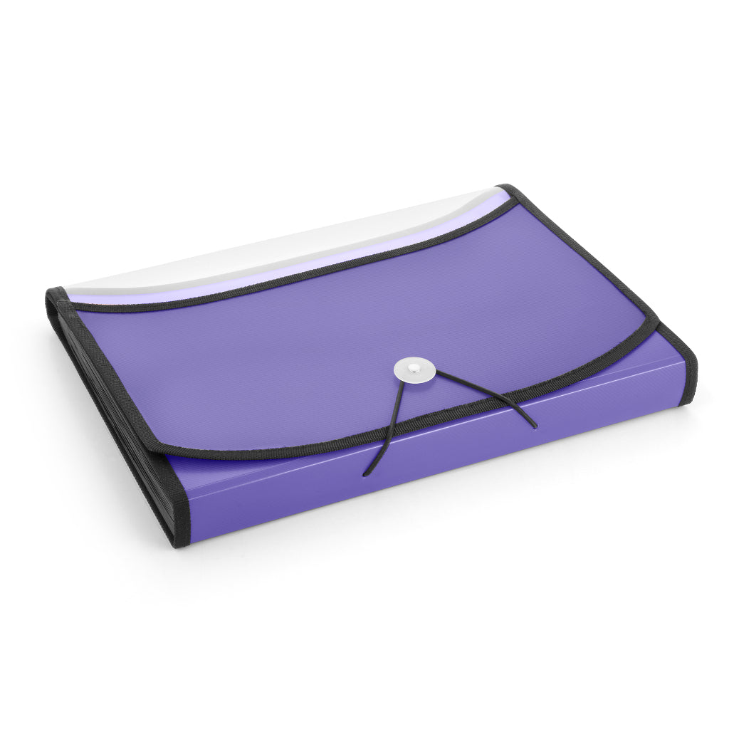 Ondesk Essentials 13 Pockets Expanding File With Card Holder | Durable Plastic Document File Storage Bag With Elastic Swing | File For A4 Size Documents | Purple, Pack Of 1