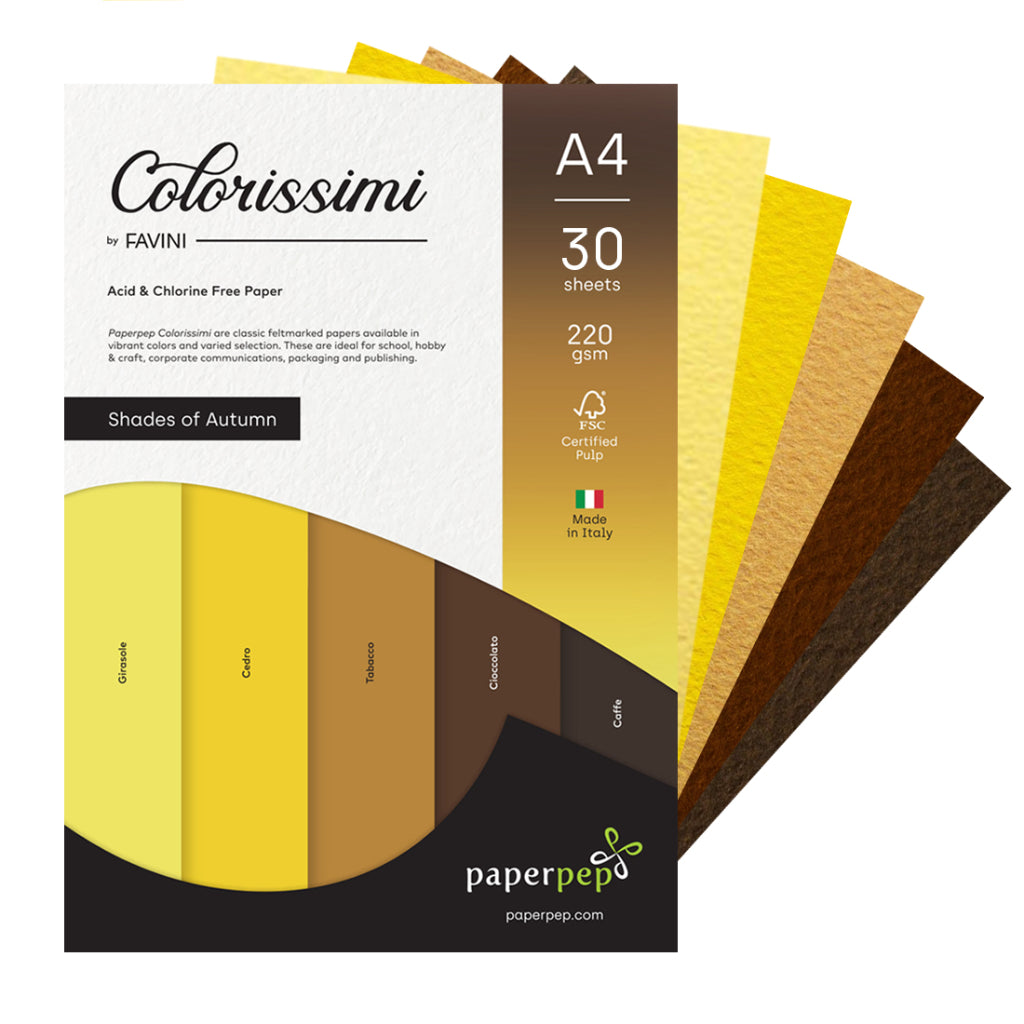 Paper Pep Colorissimi Card Stock 220Gsm A4 Shades Of Autumn Assorted Pack Of 30 Sheets