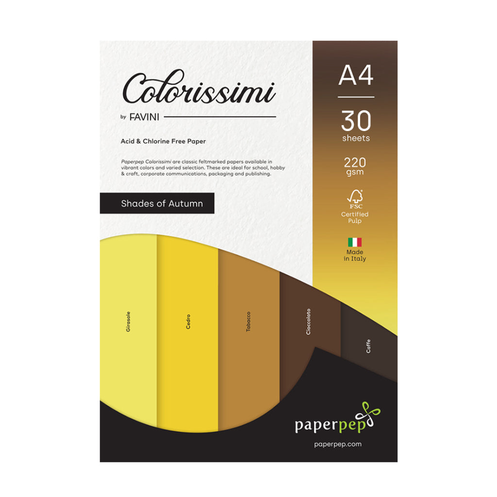 Paper Pep Colorissimi Card Stock 220Gsm A4 Shades Of Autumn Assorted Pack Of 30 Sheets