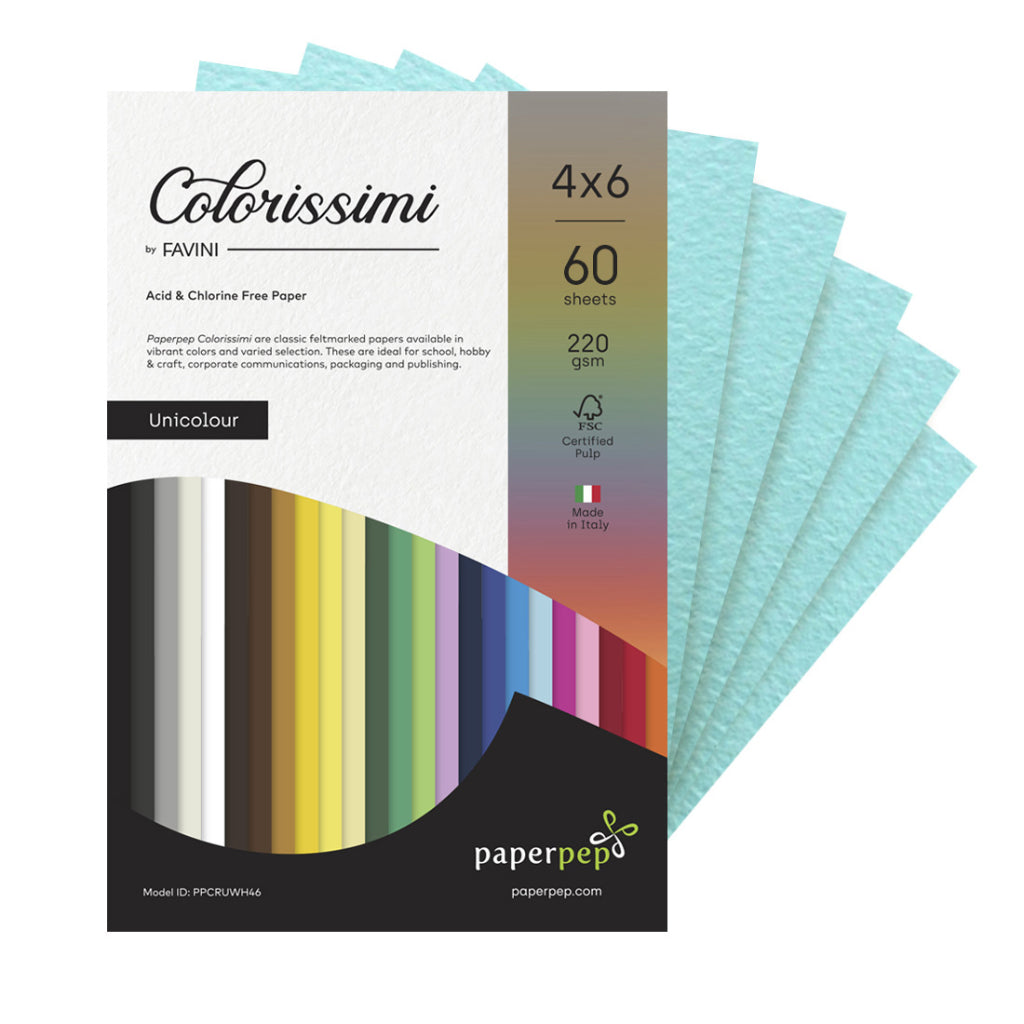 Paper Pep Colorissimi Card Stock 220GSM 4"X6" Azzurro (Baby Blue) Unicolor Pack of 60 Sheets