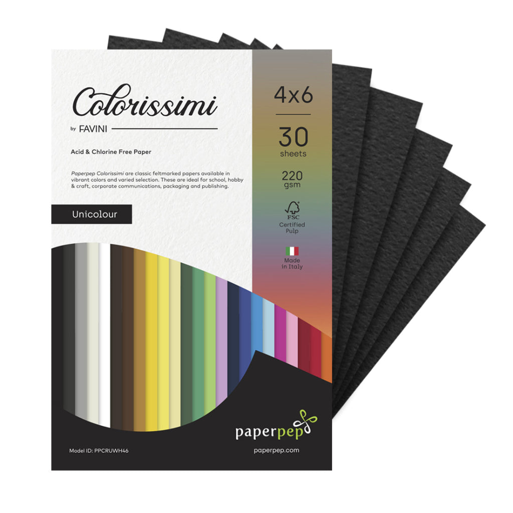 Paperpep Colorissimi Card Stock 220Gsm 4"X6" Nero (Black) Unicolor Pack Of 30 Sheets For Cardmaking, Mixedmedia, Papercrafts, Cutart, Diecutting, Stamping, Scrapbooking, Pastel Colouring And Arts & Crafts