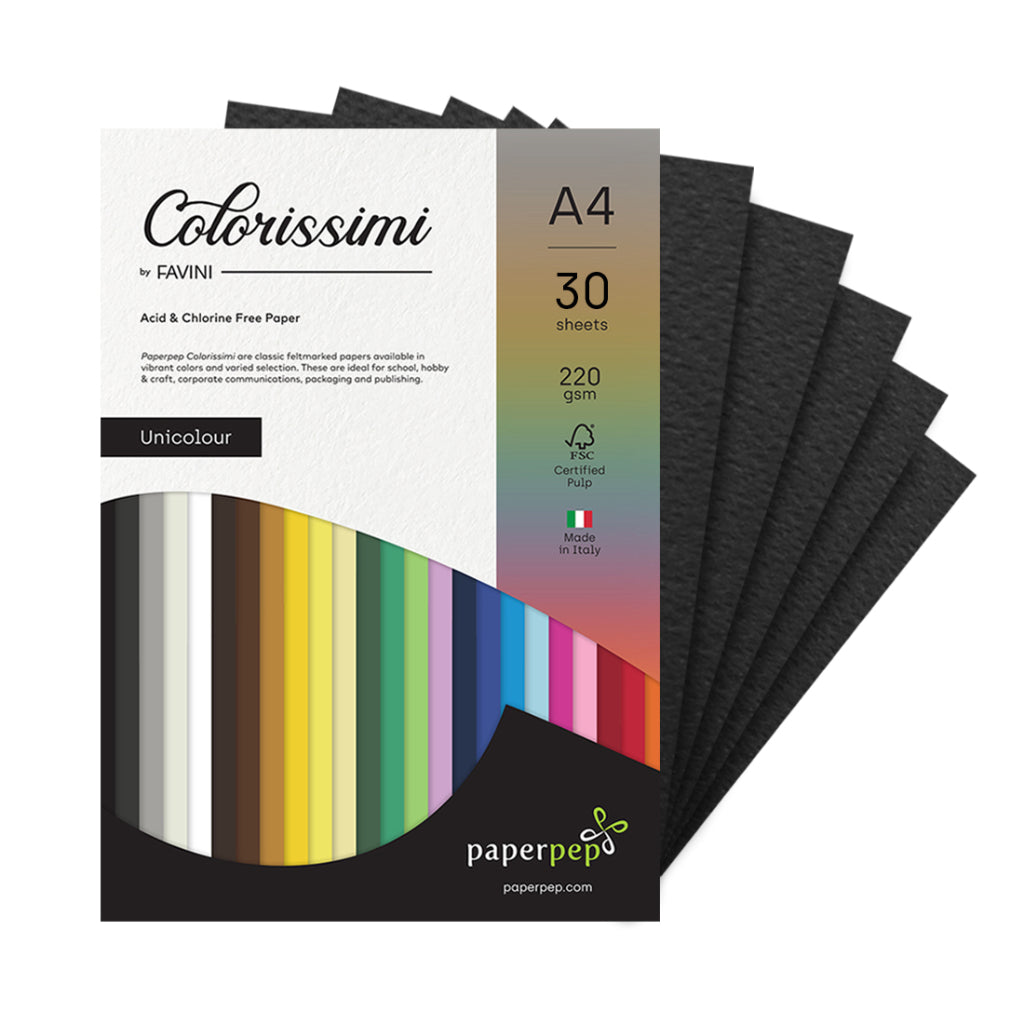 Paper Pep Colorissimi Card Stock 220Gsm A4 Nero (Black) Unicolor Pack Of 30 Sheets