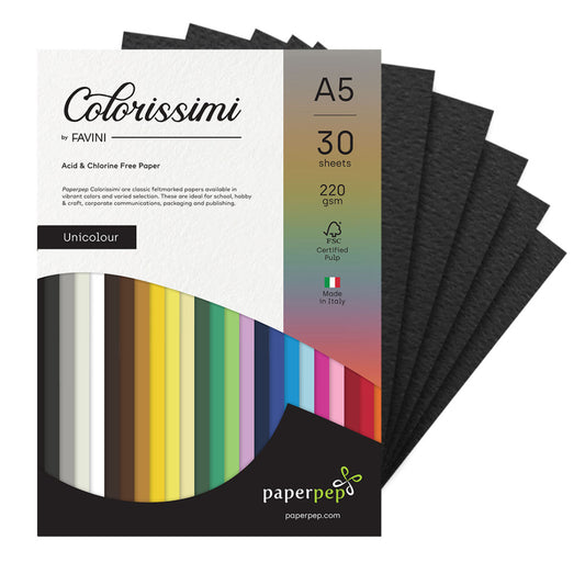 Paper Pep Colorissimi Card Stock 220Gsm A5 Nero (Black) Unicolor Of 30 Sheets