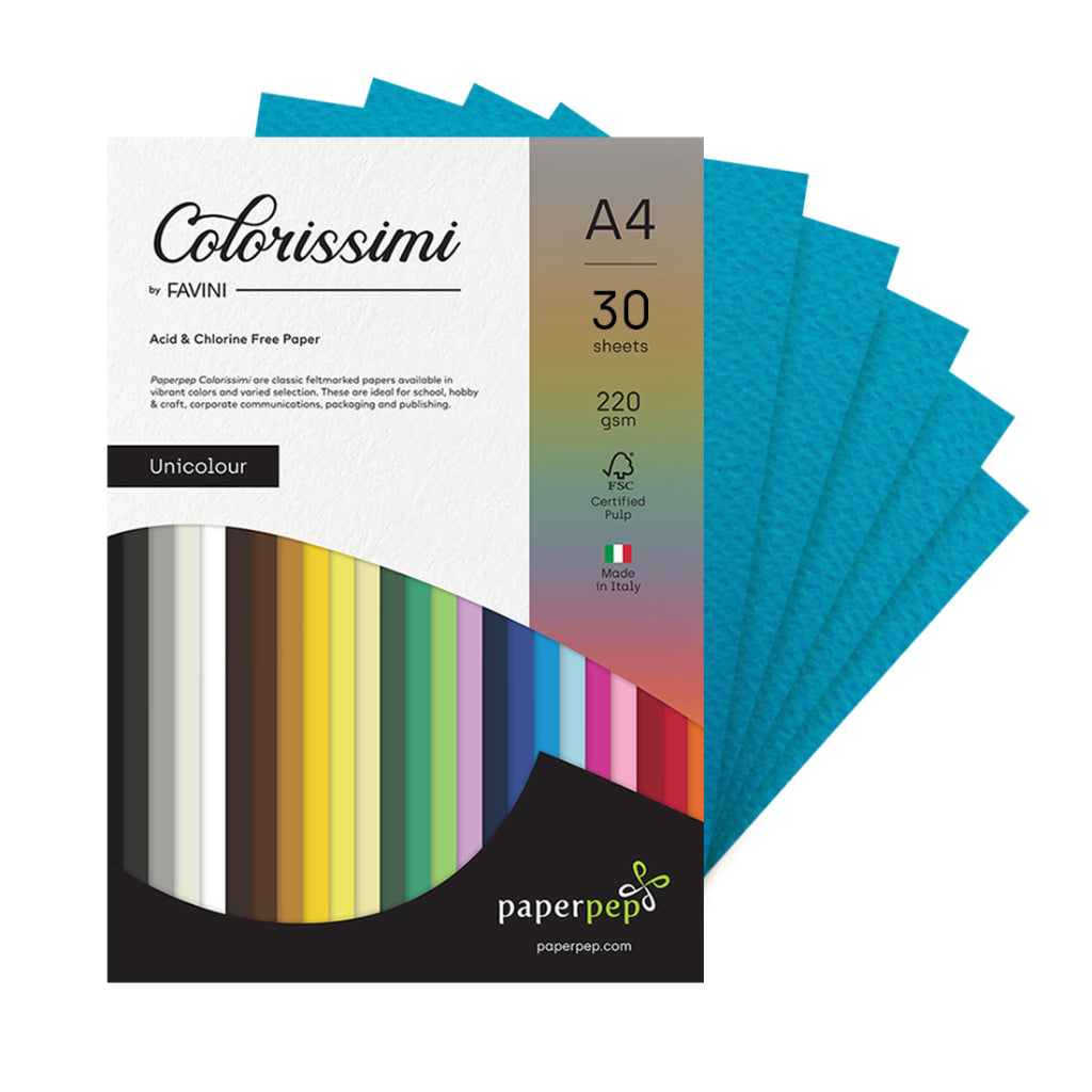 Paper Pep Colorissimi Card Stock 220Gsm A4 Oceano (Blue) Unicolor Pack Of 30 Sheets