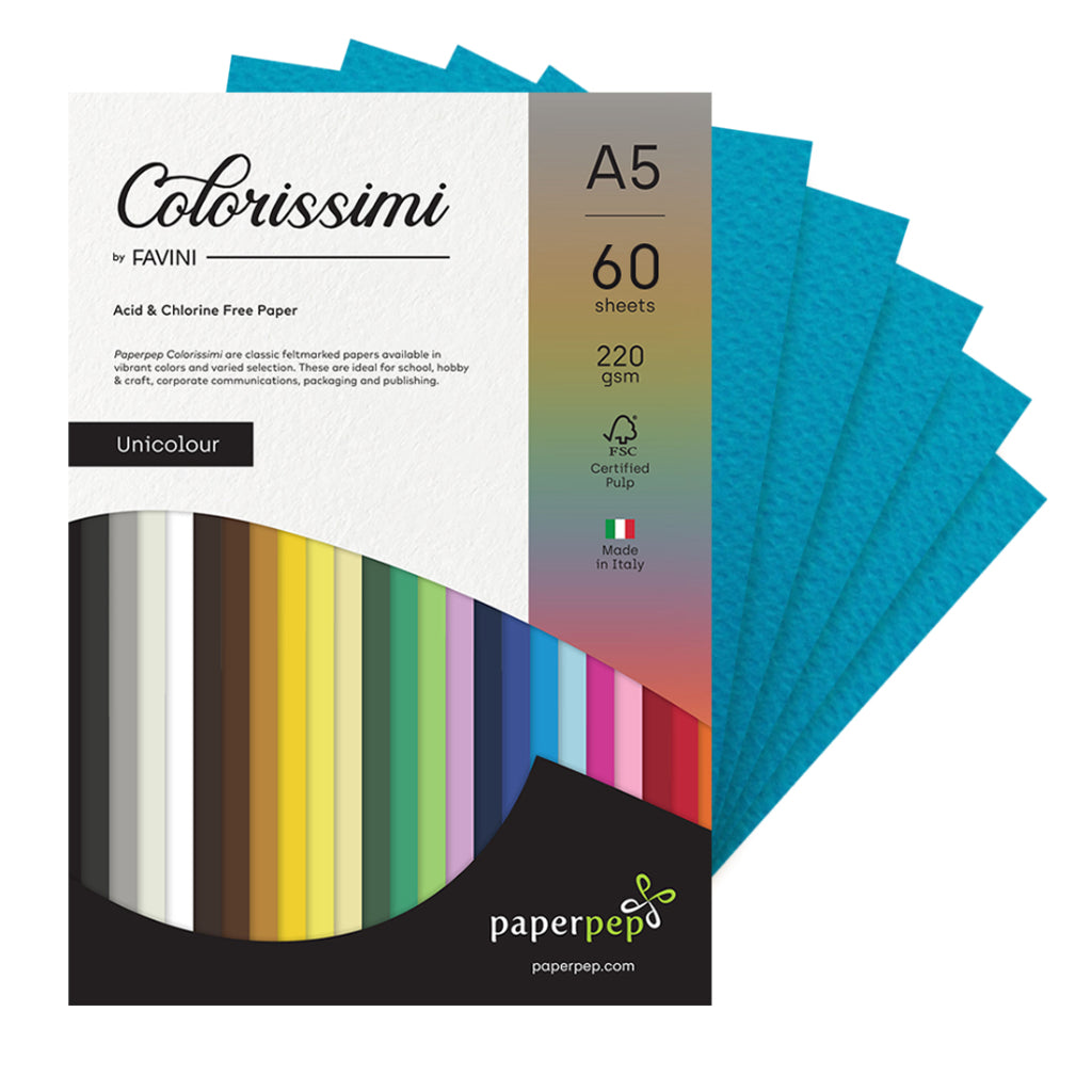 Paper Pep Colorissimi Card Stock 220GSM A5 Oceano (Blue) Unicolor Pack of 60 Sheets