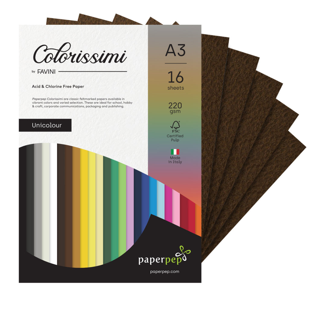 Paper Pep Colorissimi Card Stock 220GSM A3 Caffe (Brown) Unicolor Pack of 16 Sheets