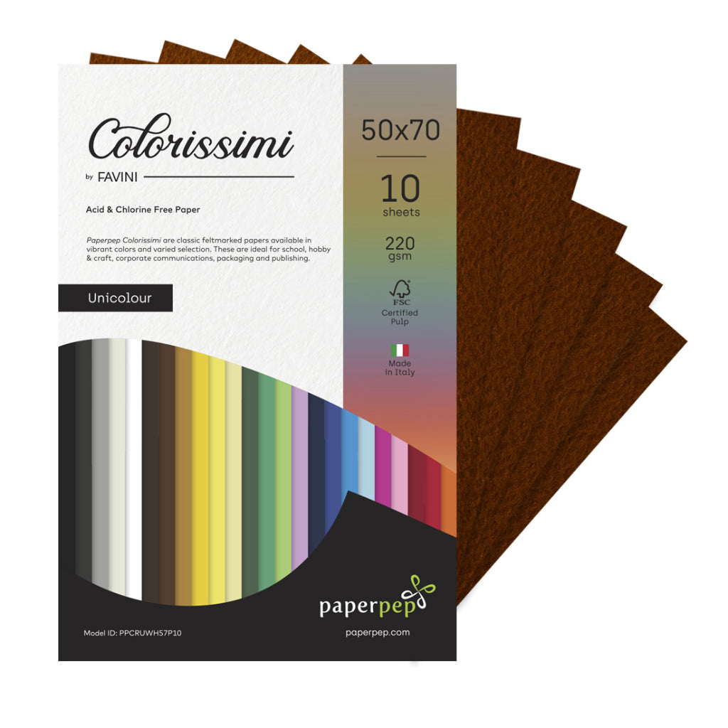 Paper Pep Colorissimi Card Stock 220GSM 50X70CM Cioccolato (Chocolate Brown) Unicolor of 10 Sheets