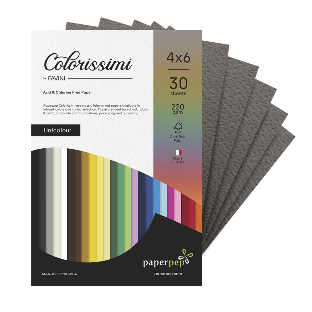 Paper Pep Colorissimi Card Stock 220GSM 4"X6" Piombo (Dark Grey) Unicolor Pack of 30 Sheets