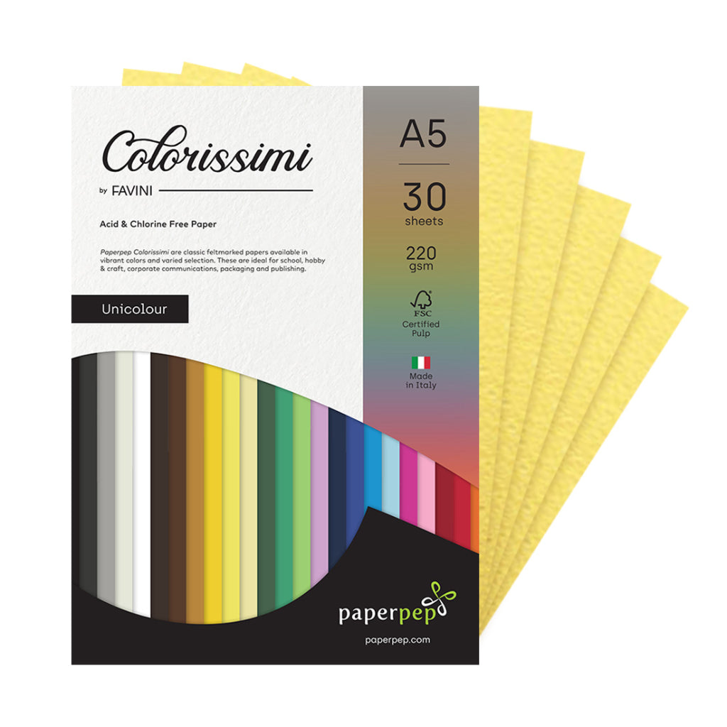 Paper Pep Colorissimi Card Stock 220Gsm A5 Girasole (Light Yellow) Unicolor Of 30 Sheets