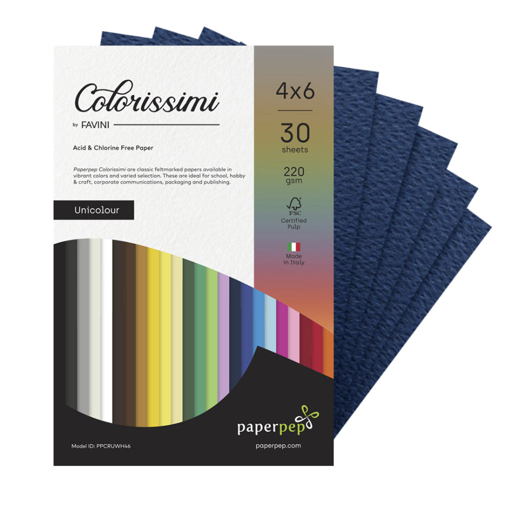 Paper Pep Colorissimi Card Stock 220Gsm 4"X6" Indaco (Navy Blue) Unicolor Pack Of 30 Sheets