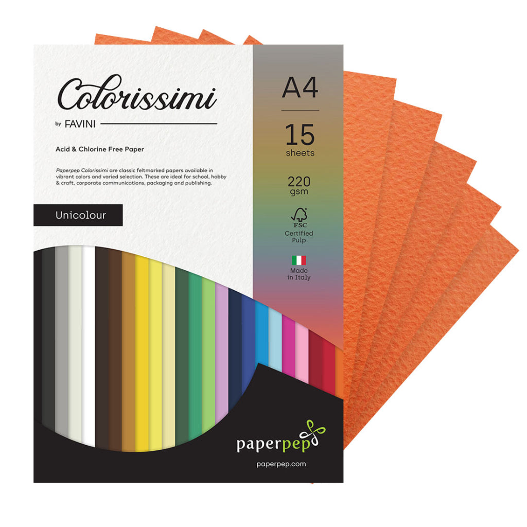 Paper Pep Colorissimi Card Stock 220Gsm A4 Mandarino (Orange) Unicolor Of 15 Sheets