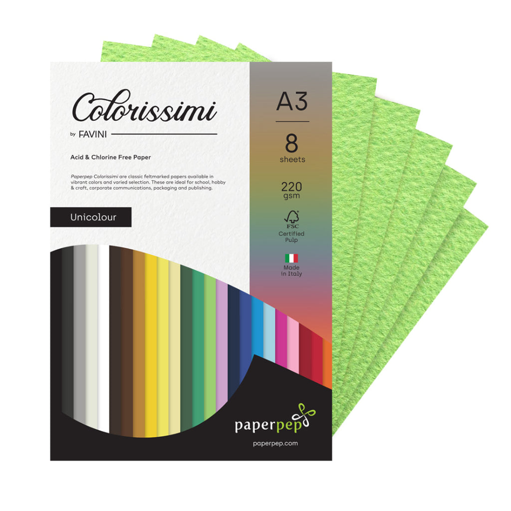 Paper Pep Colorissimi Card Stock 220GSM A3 Pistacchio (Pastel Green) Unicolor of 8 Sheets