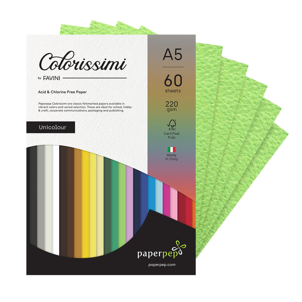 Paper Pep Colorissimi Card Stock 220GSM A5 Pistacchio (Pastel Green) Unicolor Pack of 60 Sheets