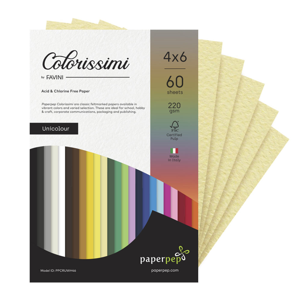 Paper Pep Colorissimi Card Stock 220Gsm 4"X6" Camoscio (Pastel Yellow) Unicolor Pack Of 60 Sheets