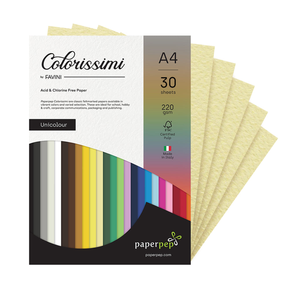 Paper Pep Colorissimi Card Stock 220Gsm A4 Camoscio (Pastel Yellow) Unicolor Pack Of 30 Sheets