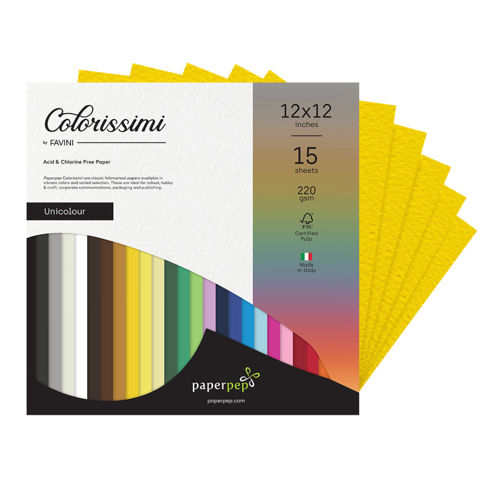 Paper Pep Colorissimi Card Stock 220Gsm 12"X12" Cedro (Yellow) Unicolor Of 15 Sheets