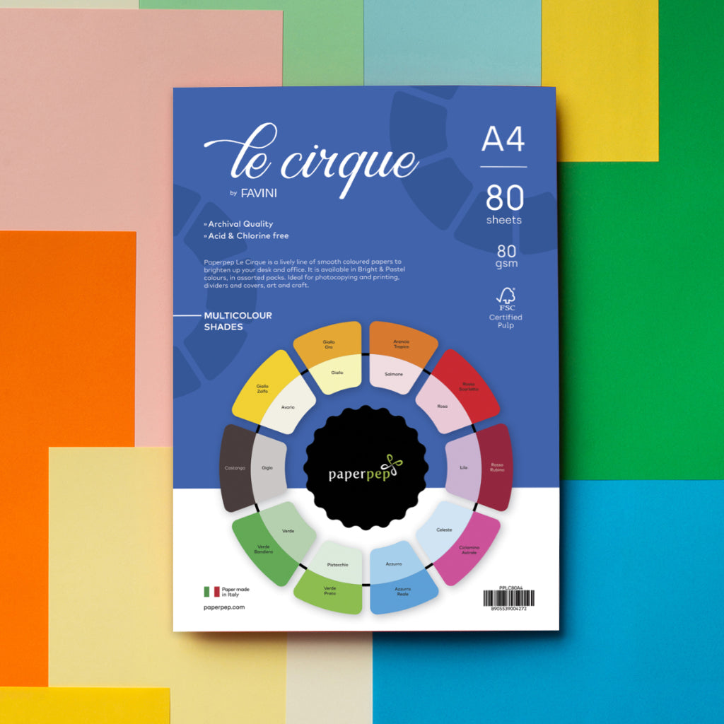 Paper Pep Le Cirque Colour Sheets 80Gsm A4 Multicolor Shades Assorted Pack Of 80 Sheets