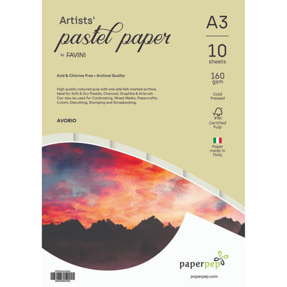 Paper Pep Artists' Pastel Papers 160GSM A3 Avorio (Cream) Unicolor Pack of 10 Sheets