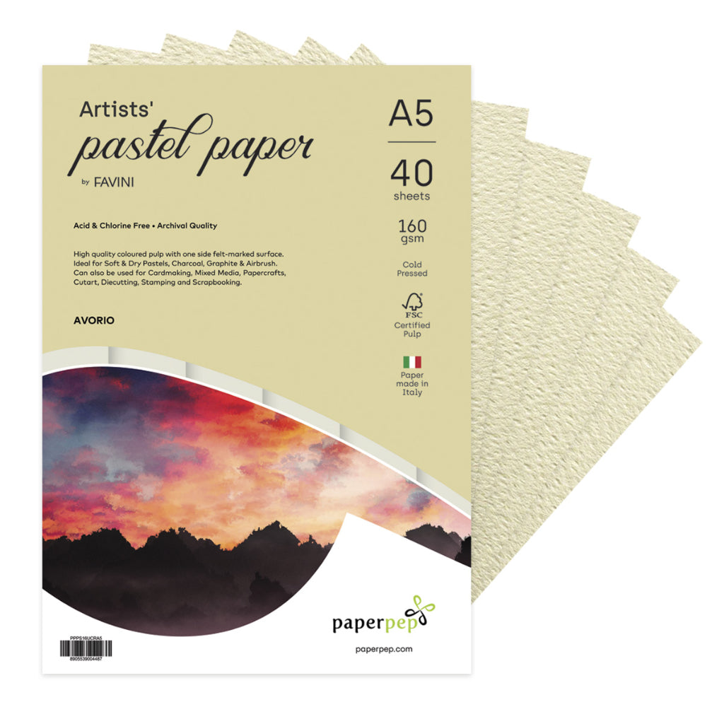 Paper Pep Artists' Pastel Papers 160GSM A5 Avorio (Cream) Unicolor Pack of 40 Sheets