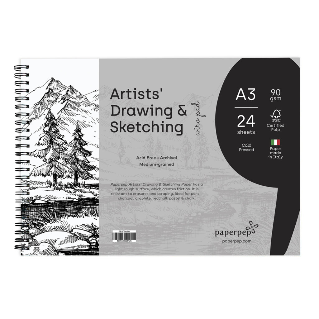 Paper Pep Artists' Sketching & Drawing Wiro Pads 90GSM A3 24 Sheets