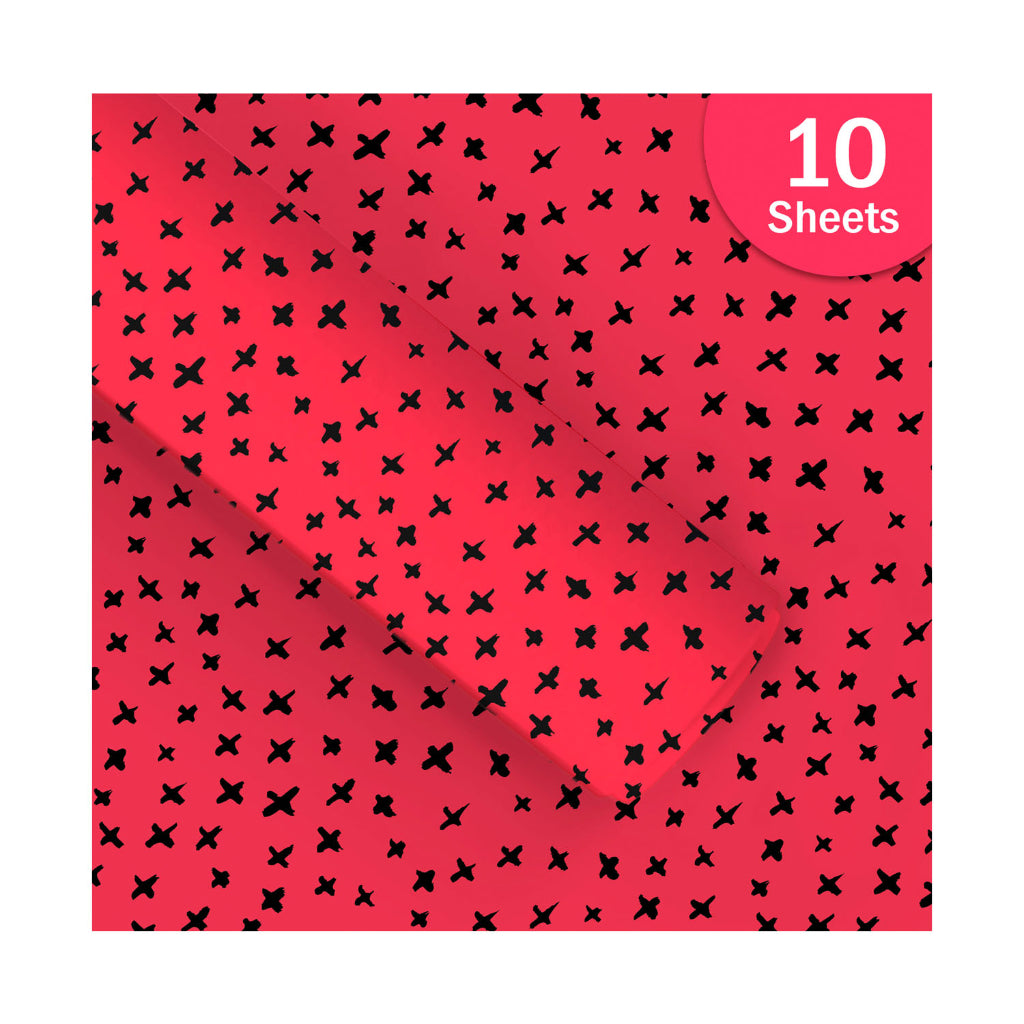 Paperpep Red Black Cross Spots Print Gift Wrapping Paper 19"X29" Pack Of 10 Sheets For Gift Packing Birthday, Anniversary, Diwali, Christmas, All Occasions And Events, Crafts, Return Gifts