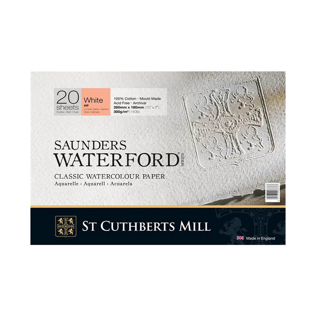 Saunders Waterford St. Cuthberts Mill Watercolor 300 Gsm Hot Pressed Natural White 26X18cm Paper Blocks- 20 Sheets