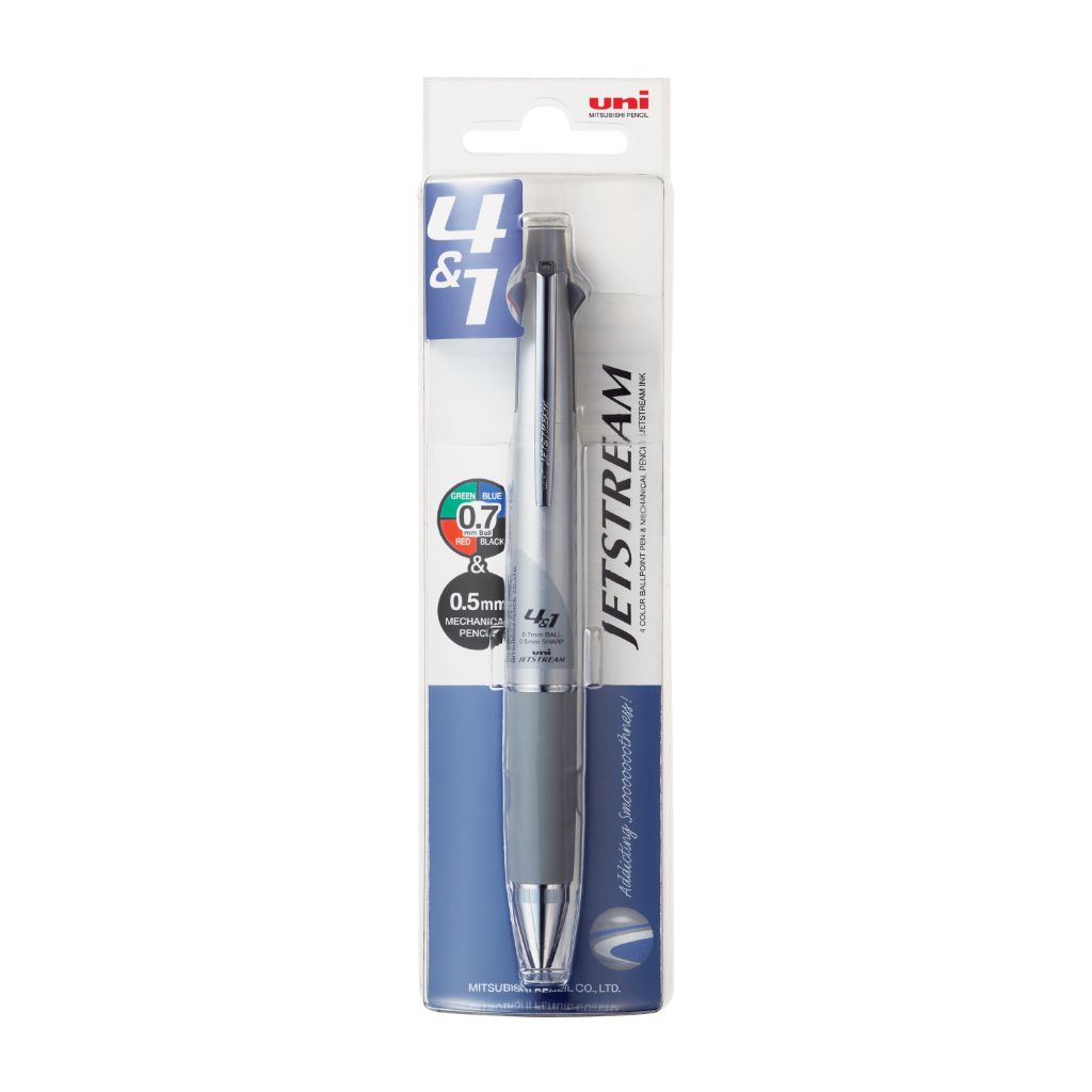 Uni-Ball Jetstream MSXES-1000-07 4 Color Ball Point Pen (0.7mm) &  Mechanical Pencil (0.5mm)- Silver Body- Pack Of 1